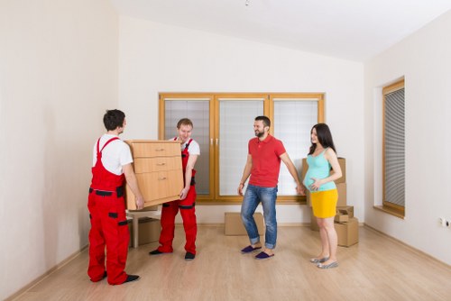 Commercial office relocation equipment prepared for transport in Ickenham