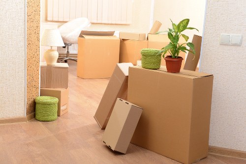 Office furniture and equipment prepared for a business move in Ickenham